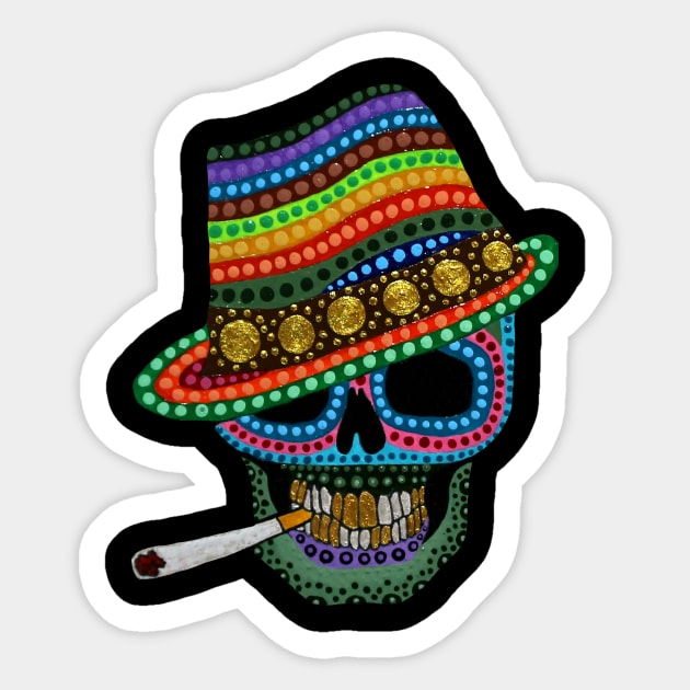 Smoking Love Skull | Tattoo Skulls | Acid Henna skull with Hat | Sugar Skull Psychedelic Sticker by Tiger Picasso